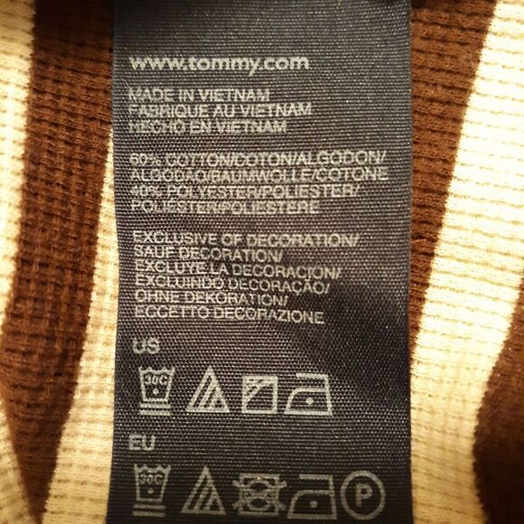 TOMMY HILFIGER Women's Cowl Neck Long Sleeve Shirt Brown/Beige Stripes Size Med - Picture 7 of 7